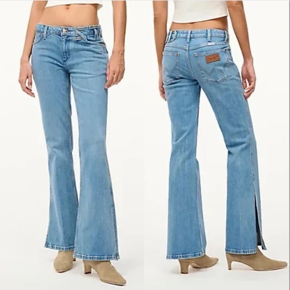 EUC WRANGLER + STAUD The Bikini‎ Jean Flare Slits Blue Jeans - Picture 3 of 14